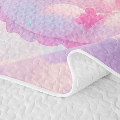 Colorful Axolotl Quilted Bedspread for Twin Bed - Galaxy Cloud Pattern