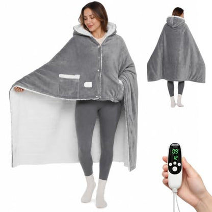 Wearable Heated Blanket with 9 Heat Levels and 12H Timer - Full Coverage, Safe & Fast Heating