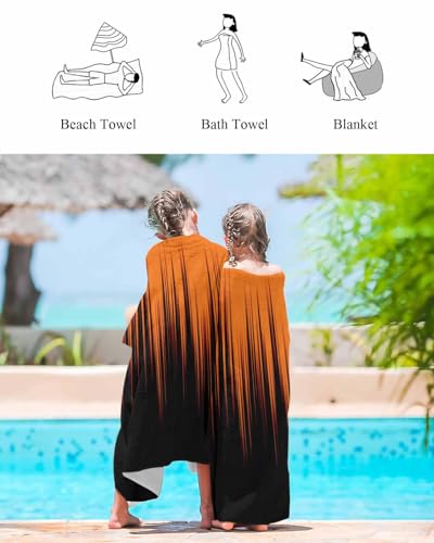 Oversized Microfiber Beach Towel Orange & Black Striped 23x47in Quick Dry Sandproof
