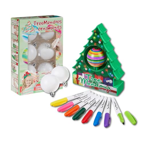 TreeMendous Christmas Ornament Kit & 6 Pack of Ornaments - Spin Art Craft for Kids 3+