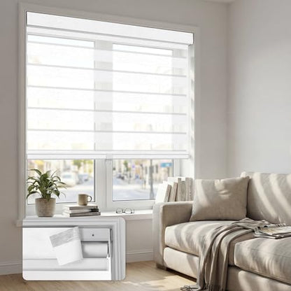 No Drill Zebra Blinds for Windows - Day and Night Roller Shades, 34x64 Inches
