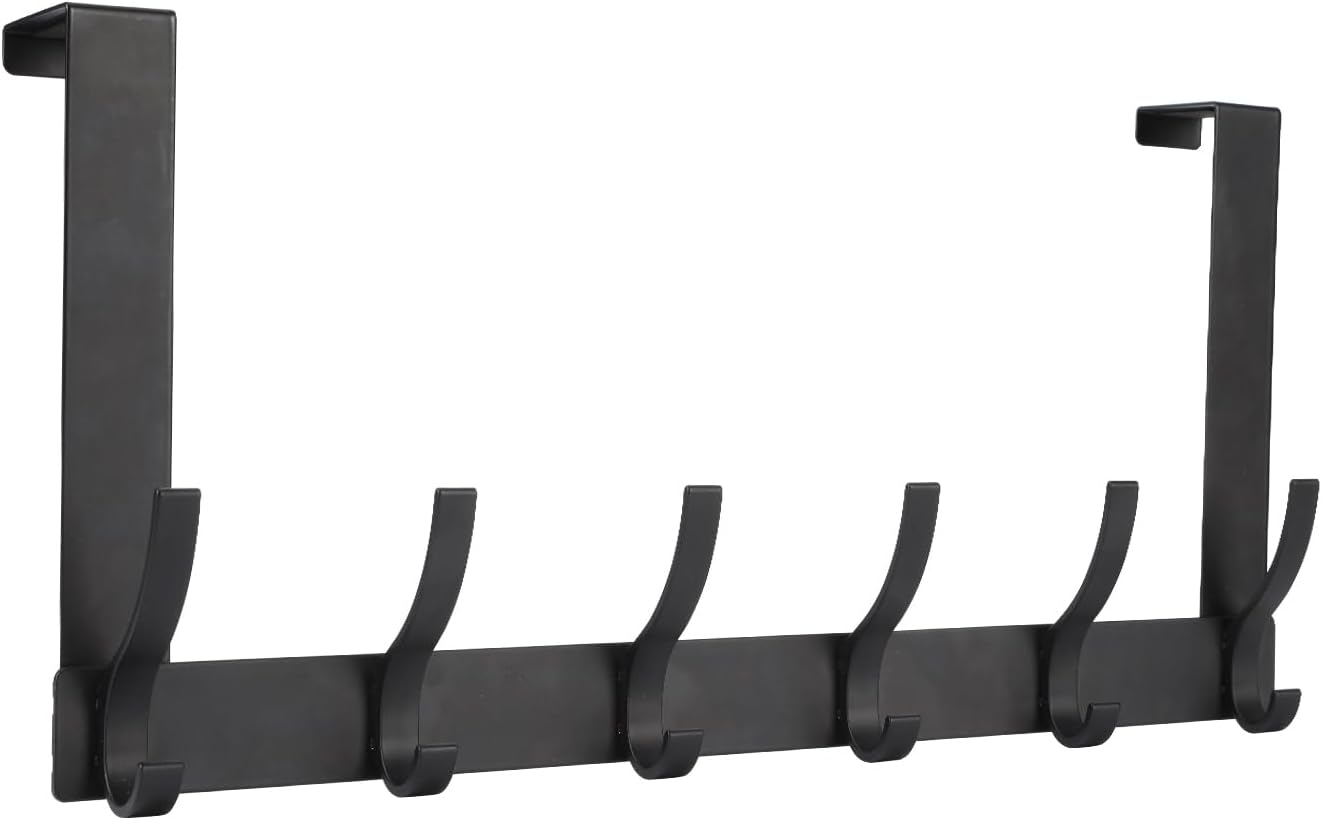 Optish Over The Door Hooks - 12 Coat Hook Towel Rack for Bathroom | Black, 1 Pack Dorm Essentials