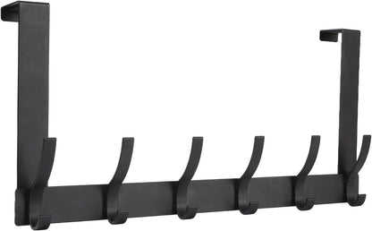 Optish Over The Door Hooks - 12 Coat Hook Towel Rack for Bathroom | Black, 1 Pack Dorm Essentials