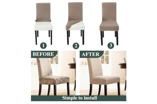 Dining Chair Slipcovers Set of 4 - Khaki, Stretchable & Protective