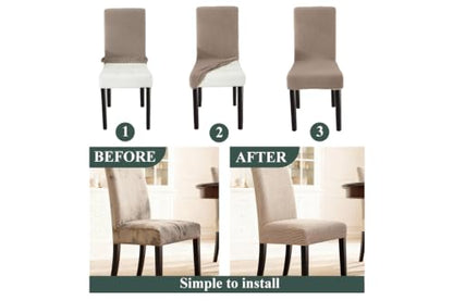 Dining Chair Slipcovers Set of 4 - Khaki, Stretchable & Protective