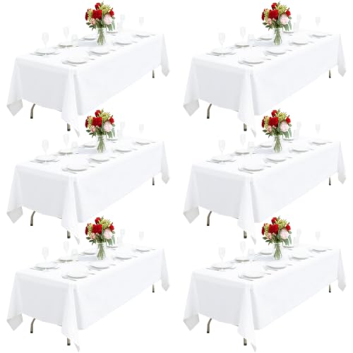 White 6 Pack 60 x 102 Inch Rectangular Tablecloth - Wrinkle & Stain Resistant Polyester, Washable Dining Cover for Parties & Camping Variation of THIS listing