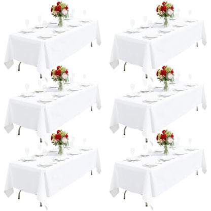 White 6 Pack 60 x 102 Inch Rectangular Tablecloth - Wrinkle & Stain Resistant Polyester, Washable Dining Cover for Parties & Camping Variation of THIS listing