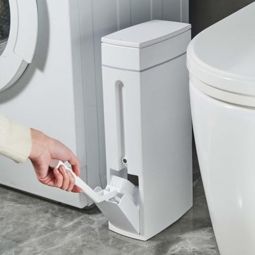 Slim Bathroom Trash Can with Toilet Brush Set - Space-Saving Organizer