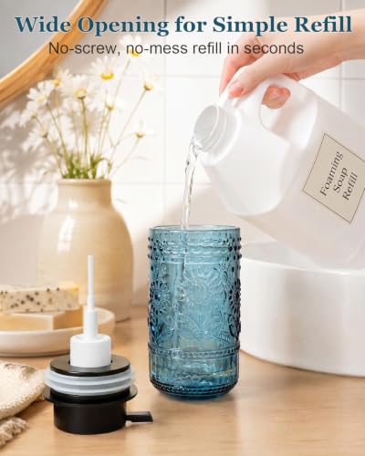 Glass Foaming Soap Dispenser with Sunflower Pattern - Blue