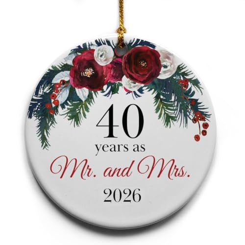 Top Floral 40th Anniversary Ceramic Christmas Ornament for Parents Couple - 2026 Variation