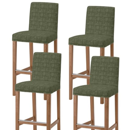 Christmas Bar Stool Cover Set of 4 - Dark Green Farmhouse Deer & Pine Trees - Removable & Stretchable Pub Counter Chair Slipcovers with Backs - Variation: Green / 4pcs