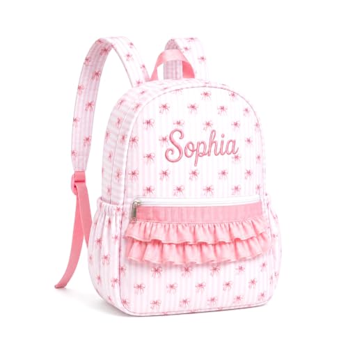 Personalized Girls Preschool Backpack with Name - Bubblegum Pink Ruffle Bag