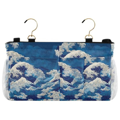 Deep Blue Sea Waves Bedside Caddy Organizer Hanging with 6 Pockets for Dorm Bed Bunk Rooms