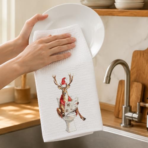 Christmas Reindeer Hand Towels for Bathroom 16x24 - Holiday Decor