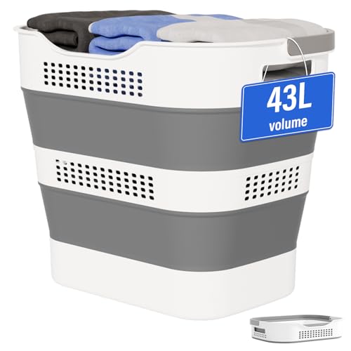 43L Collapsible Plastic Laundry Basket Grey - Portable & Durable Storage