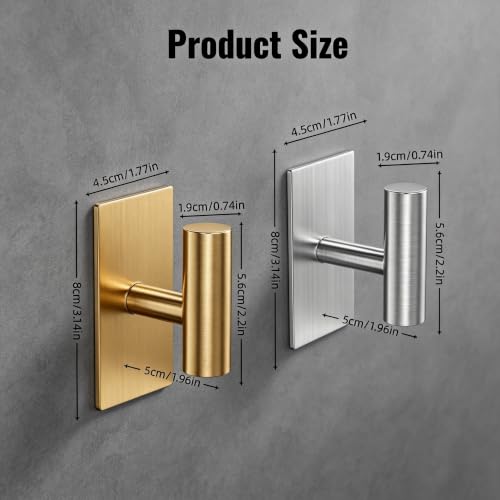 Silver T Shape Wall Towel Hooks, Heavy Duty Adhesive, 4 Pack