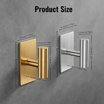 Silver T Shape Wall Towel Hooks, Heavy Duty Adhesive, 4 Pack