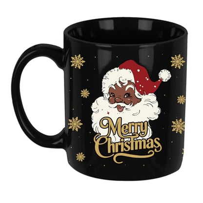Black Santa Christmas Mug - 11oz Holiday Coffee Cup, Funny Xmas Drinking Cup