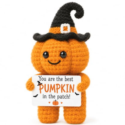 Halloween Pumpkin Basket Stuffers with Handmade Crochet Witch Hat for Fall Gifts