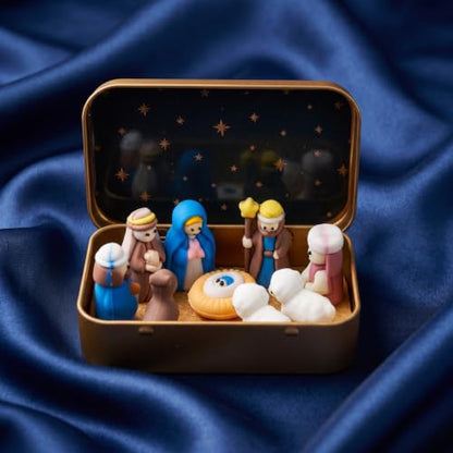 Mini Nativity Scene Set in a Box - Handmade Religious Christmas Decor