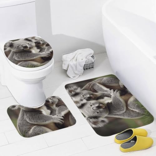 Cute Koala Bear Bathroom Rugs Set 3 Piece Floor Mats Non-Slip Washable