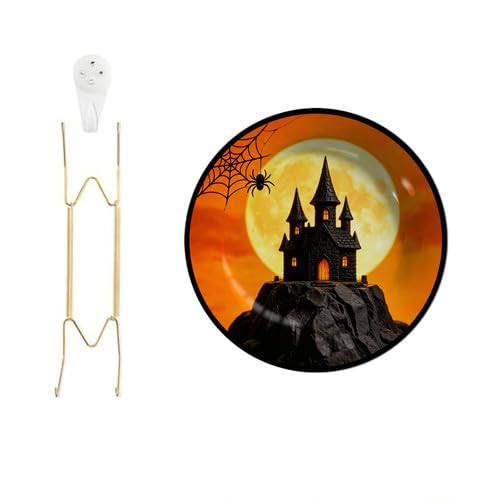 Halloween Moon Haunted Castle Melamine Decorative Plate W5 10.6x10.6inch