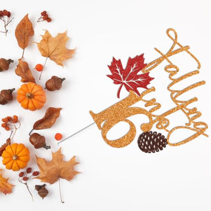 Orange Glitter Falling Into Cake Topper - 16th Birthday Autumn Celebration - Rustic Harvest Party Supplies - Variation: Orange-16