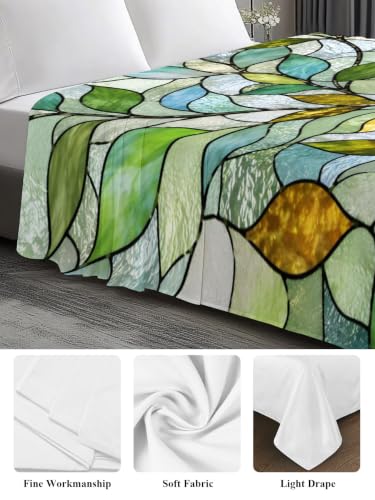 Queen Flat Sheet - Emerald Green or Sage Green Botanical Bed Sheets - Microfiber, Hotel Quality, 90x102 Inches