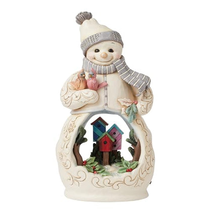Woodland Snowman Figurine with Birdhouse Light-Up Decor - 11 Inch