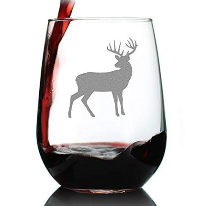 Deer Stemless Wine Glass - Rustic Cabin Gift for Wine Lovers - Engraved Silhouette - Large 17oz - Set of 1