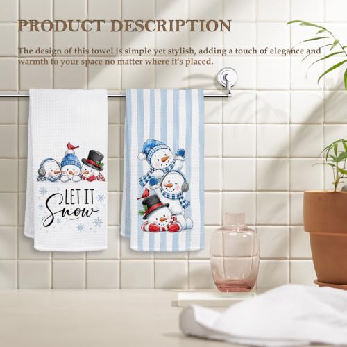 Let It Snow Winter Snowman Kitchen Towels Set of 2 - 16x24 Inches, Decorative Waffle Style, Absorbent, Holiday Gift