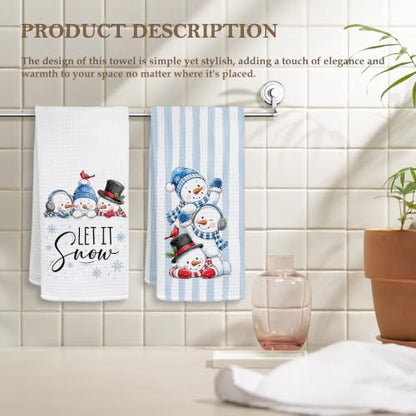 Let It Snow Winter Snowman Kitchen Towels Set of 2 - 16x24 Inches, Decorative Waffle Style, Absorbent, Holiday Gift