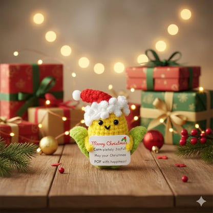 Christmas Crochet Corn Decoration - Festive Handcrafted Desk Decor - Stocking Stuffer & Secret Santa Gift