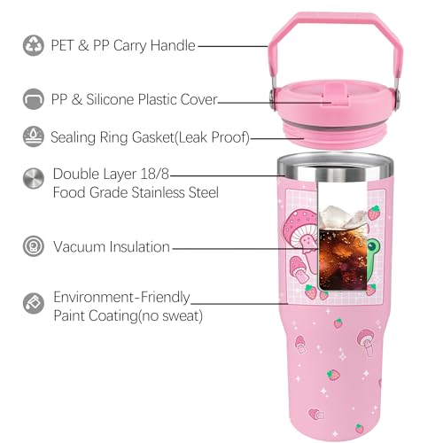 Unyopsa Frog Tumbler with Lid and Straw 30oz Flip Straw Mushroom Tumbler Glass Insulated Cute Frog Travel Mug with Handle Frog Gifts for Women