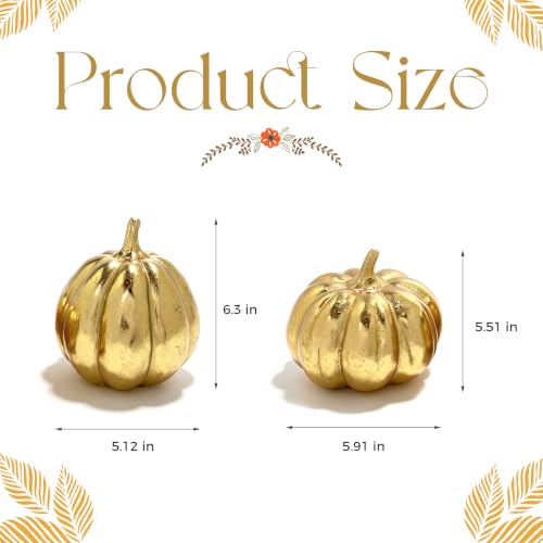 Fall Pumpkin Decor Set - Gold Resin Figurines for Table Centerpiece, 2 Pieces