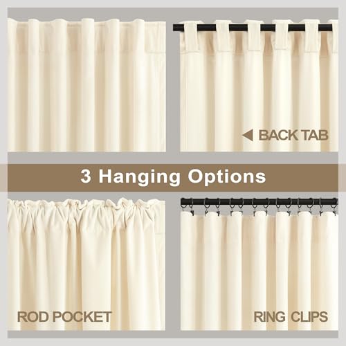 Cream Beige Velvet Curtains 52x96 Inches - Pack of 2 - Room Darkening & Thermal Insulated Drapes for Living Room & Bedroom