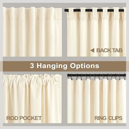Cream Beige Velvet Curtains 52x96 Inches - Pack of 2 - Room Darkening & Thermal Insulated Drapes for Living Room & Bedroom