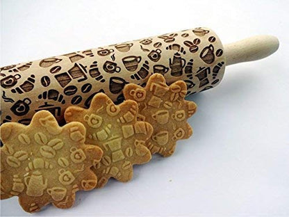 COFFEE EMBOSSING ROLLING PIN PATTERN with COFFEE BEANS for EMBOSSED COOKIES LATTE MOKA