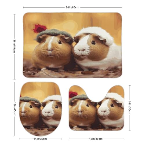 Cute Guinea Pigs Bathroom Rugs Set 3-Piece Floor Mat and Toilet Cover