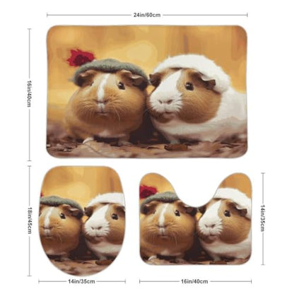Cute Guinea Pigs Bathroom Rugs Set 3-Piece Floor Mat and Toilet Cover