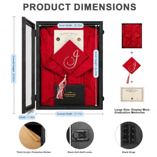 Graduation Shadow Box Frame with Lock - Small Black Wall Display, 17x23in