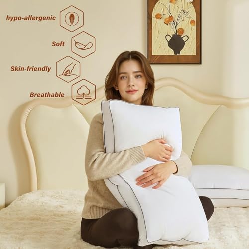 Queen Size Goose Down Fiber Pillow Set of 2 - White, Supportive & Fluffy