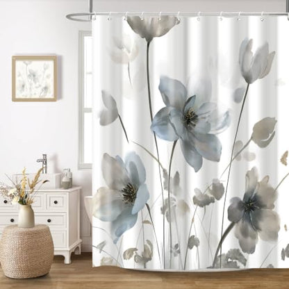 Blue Grey Boho Floral Shower Curtain 72x72 Inch Waterproof Bathroom Decor - Variation: Blue and Grey