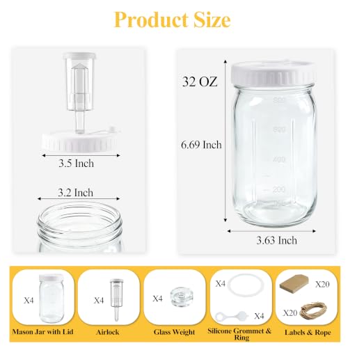 32oz Wide Mouth Mason Jar Fermentation Kit with Airlock & Glass Weights