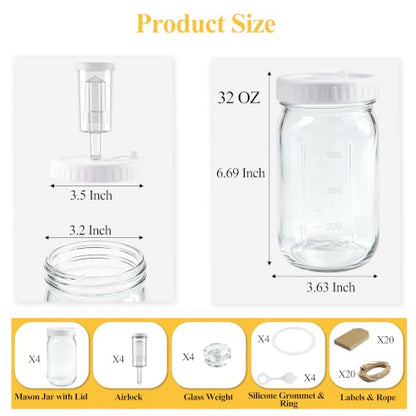 32oz Wide Mouth Mason Jar Fermentation Kit with Airlock & Glass Weights