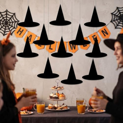 24pcs Flat Paper Witch Hat Hanging Decorations Halloween Witch Decor