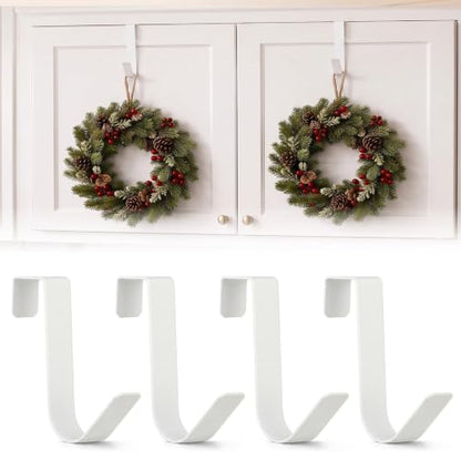 4Pcs Christmas Wreath & Cabinet Door Hooks 3x0.9'' White - No Damage