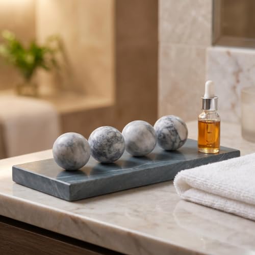 4pcs Marble Look Decorative Stone Spheres for Home & Office Bowls - Natural Texture