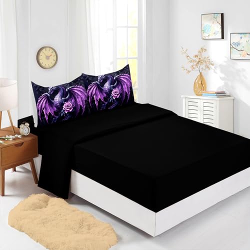 A-Dragon Queen Size Fantasy Dragon Comforter Bedding Set with Sheets & Pillowcases - Purple