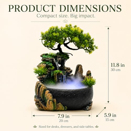 Indoor Water Fountain with LED Lights and Mist for Relaxation